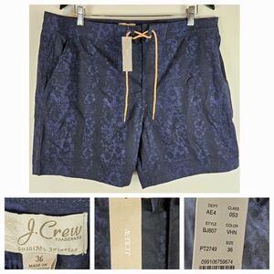 J. Crew 7" Stretch Breaker Board Short Size 36 in Blue Black Floral Print A0216